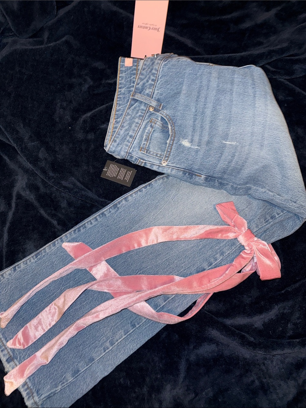 Juicy Couture Light Blue Denim Jeans with Pink Ribbon Detail